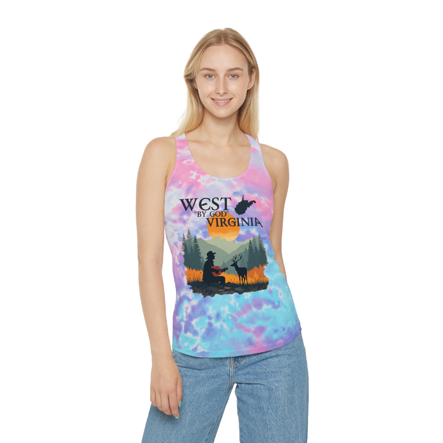 Women's Tie Dye Racerback Tank Top | "West By God Virginia"-Nicodemus Studios
