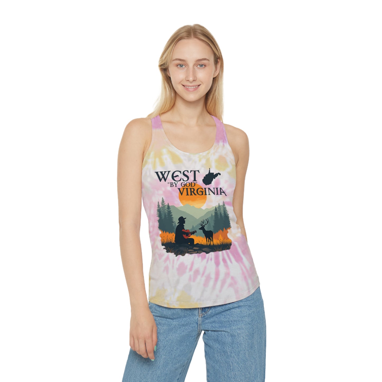 Women's Tie Dye Racerback Tank Top | "West By God Virginia"-Nicodemus Studios