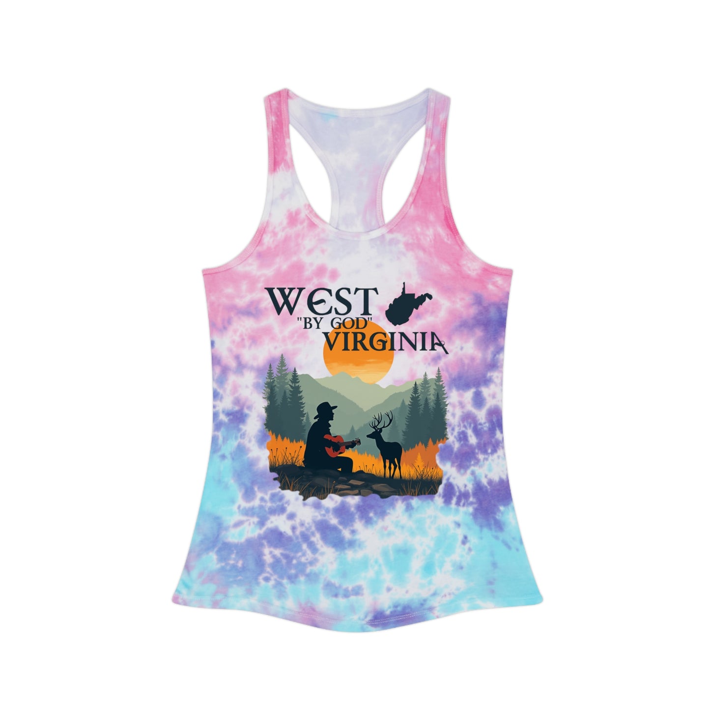 Women's Tie Dye Racerback Tank Top | "West By God Virginia"-Cotton Candy-S-Nicodemus Studios