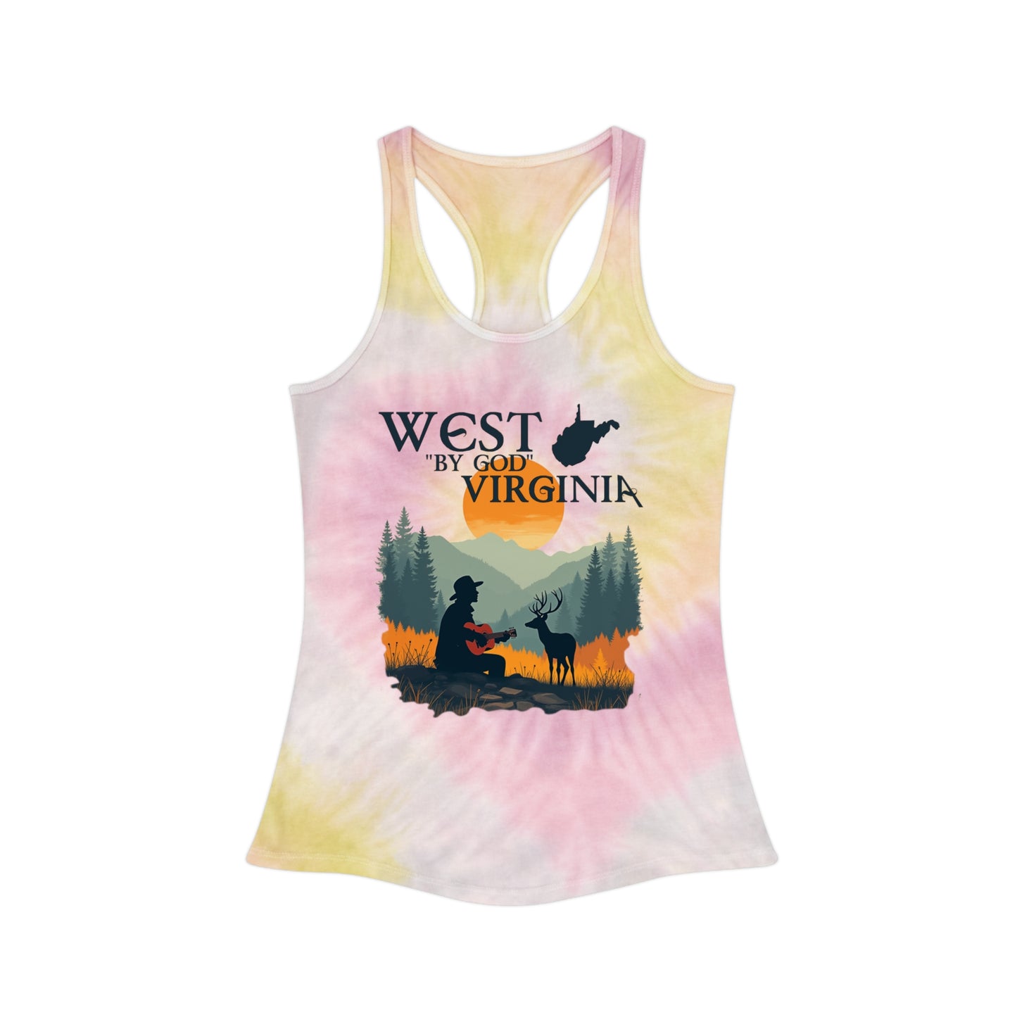 Women's Tie Dye Racerback Tank Top | "West By God Virginia"-Desert Rose-S-Nicodemus Studios