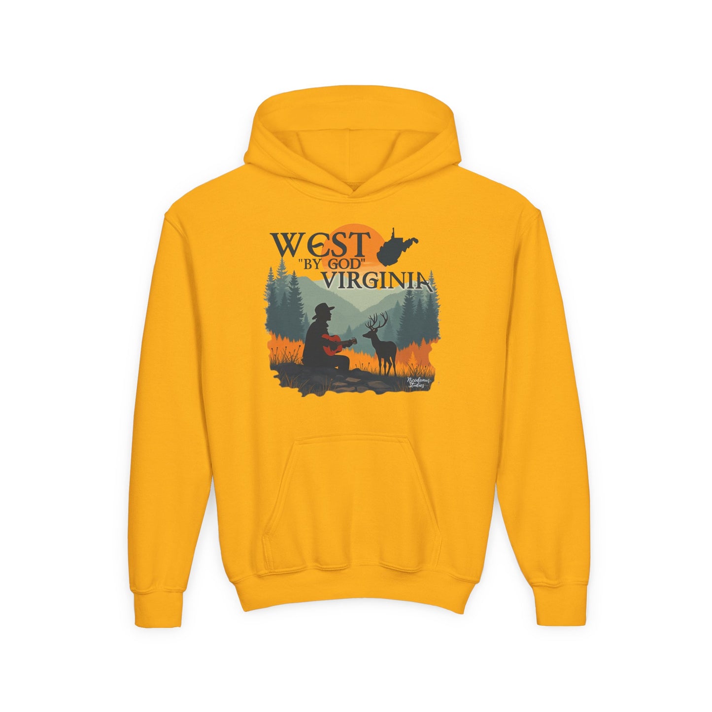 Youth Cozy Hoodie | "West By God Virginia" by Nicodemus Studios-S-Gold-Nicodemus Studios