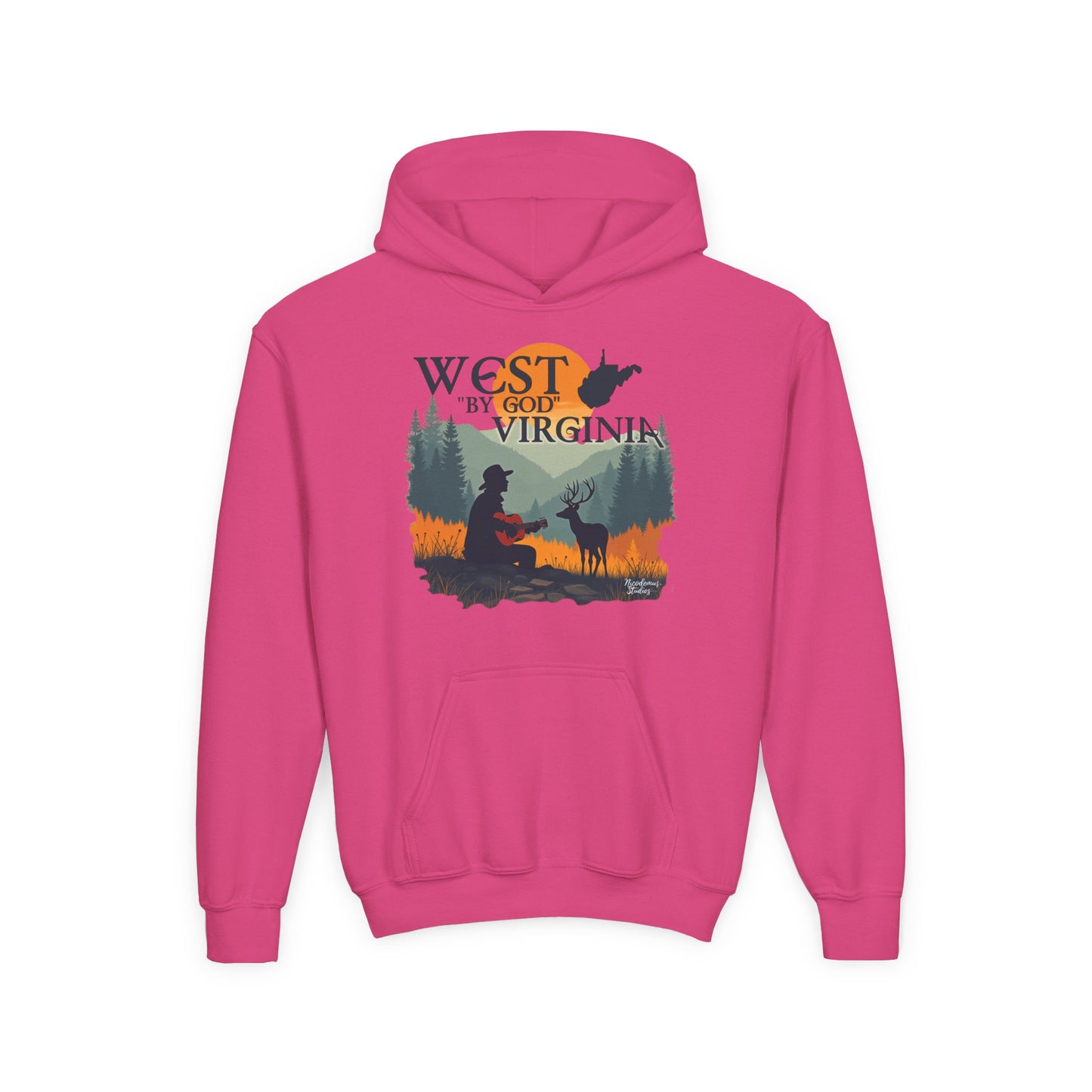 Youth Cozy Hoodie | "West By God Virginia" by Nicodemus Studios-S-Heliconia-Nicodemus Studios