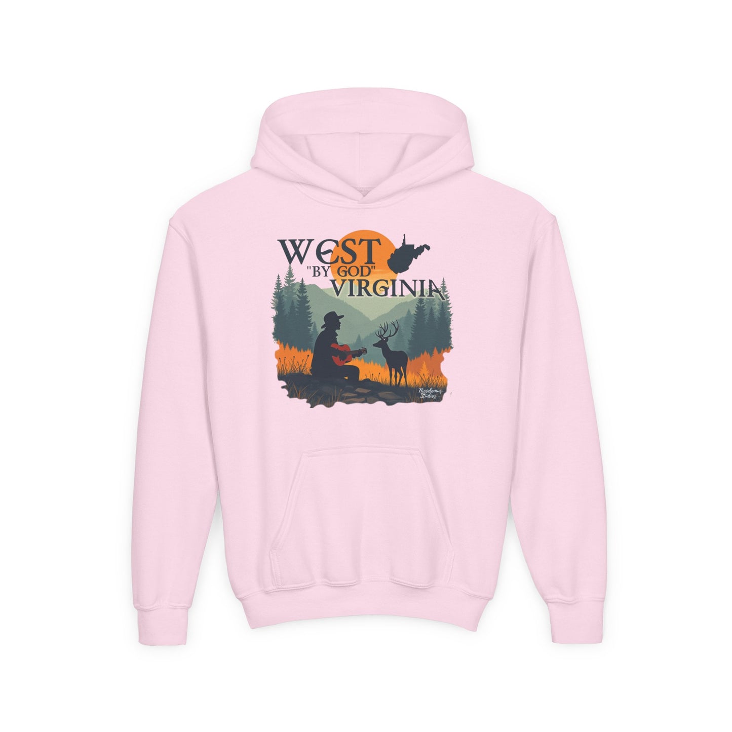 Youth Cozy Hoodie | "West By God Virginia" by Nicodemus Studios-S-Light Pink-Nicodemus Studios