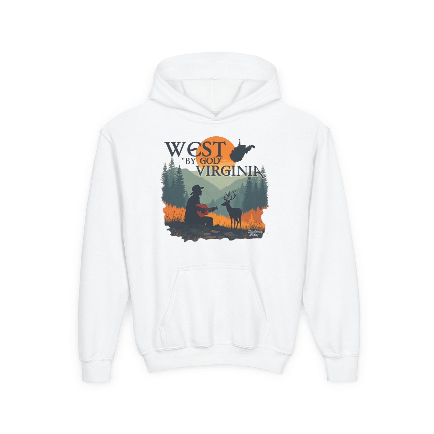 Youth Cozy Hoodie | "West By God Virginia" by Nicodemus Studios-S-White-Nicodemus Studios