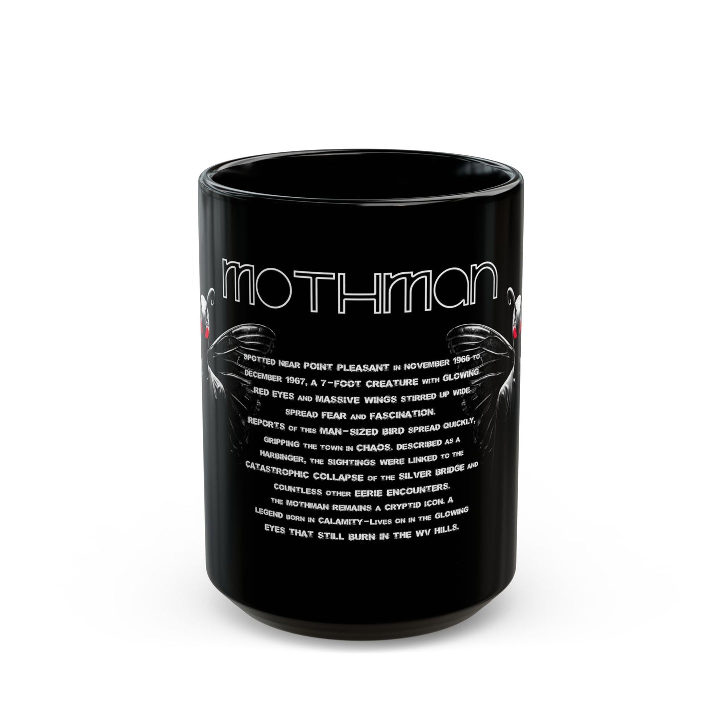 11oz & 15oz Black Coffee Cup | Mothman-15oz-Nicodemus Studios
