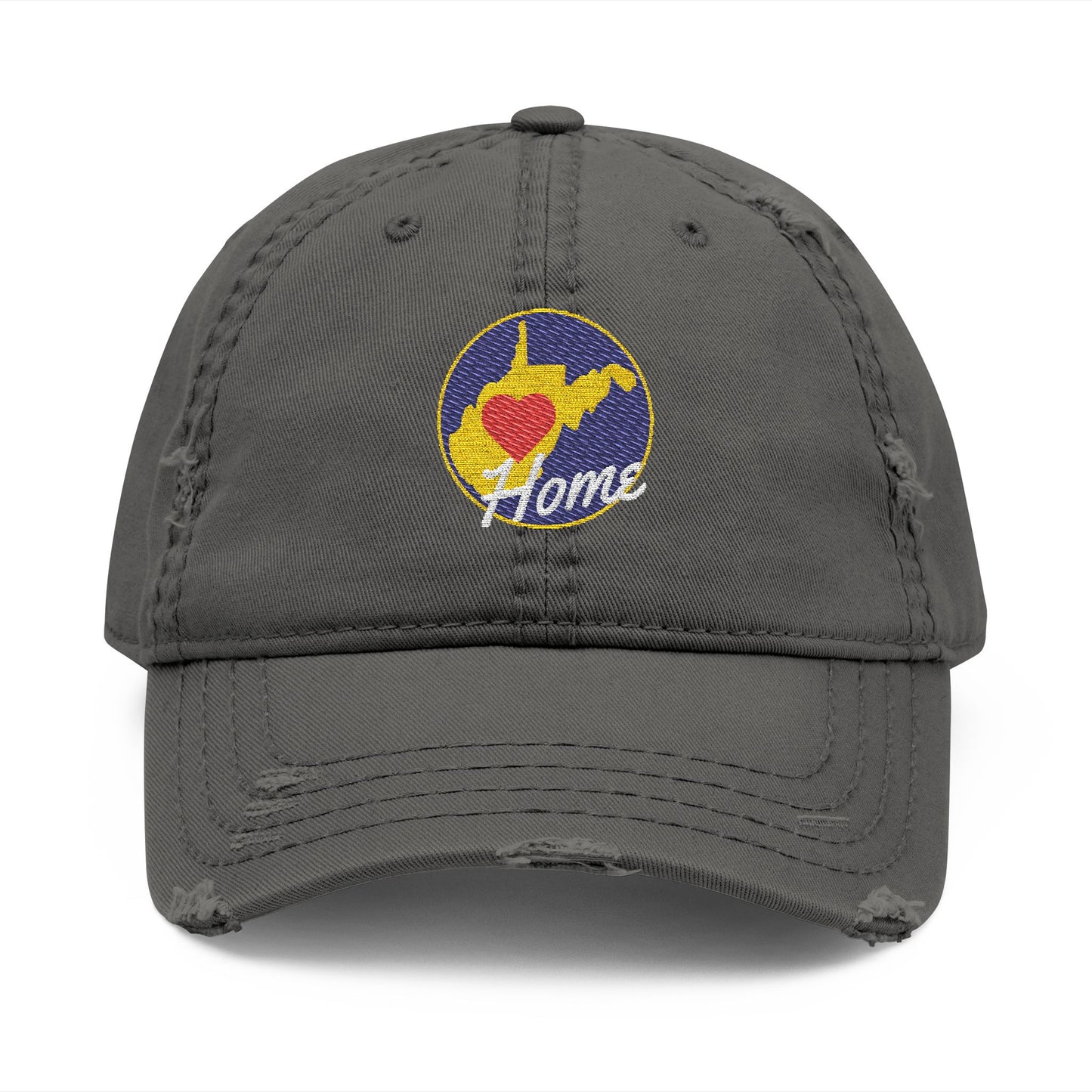 Embroidered Distressed Dad Hat | West Virginia Home-Charcoal Grey-One size-Nicodemus Studios