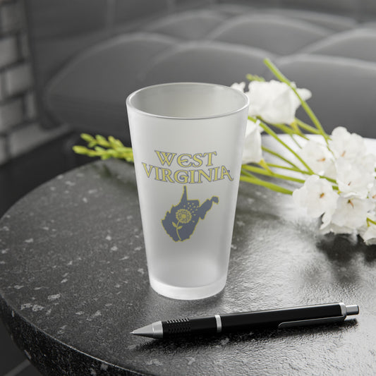 16oz Frosted Pint Glass | West Virginia w/State Dandelion-Nicodemus Studios