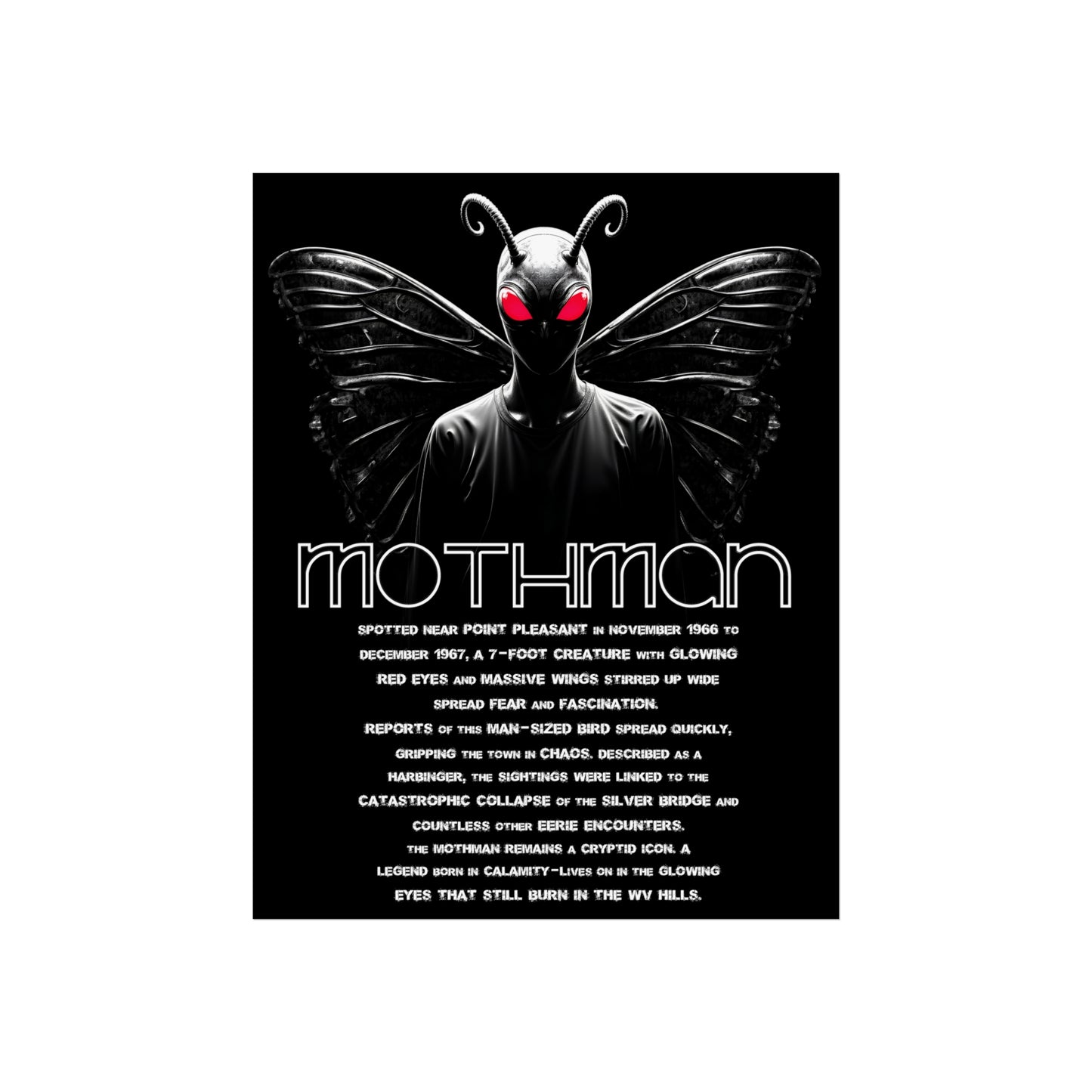 Art Poster | Mothman /w backstory-11″ x 14″ (Vertical)-Matte-Nicodemus Studios