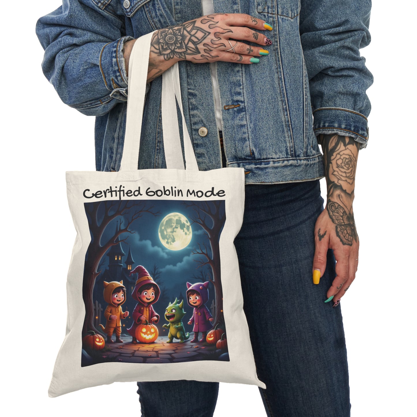 Eco-Friendly Trick or Treat Tote Bag | "Certified Goblin Mode 1"-15" x 16"-Natural-Nicodemus Studios
