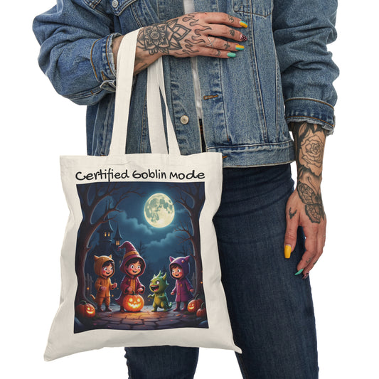 Eco-Friendly Trick or Treat Tote Bag | "Certified Goblin Mode 1"-15" x 16"-Natural-Nicodemus Studios