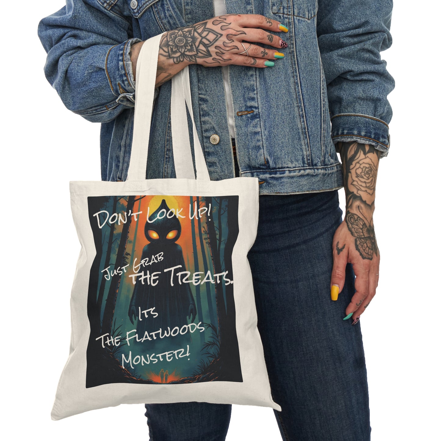 Eco-Friendly Trick or Treat Tote Bag | Flatwoods Monster-15" x 16"-Natural-Nicodemus Studios