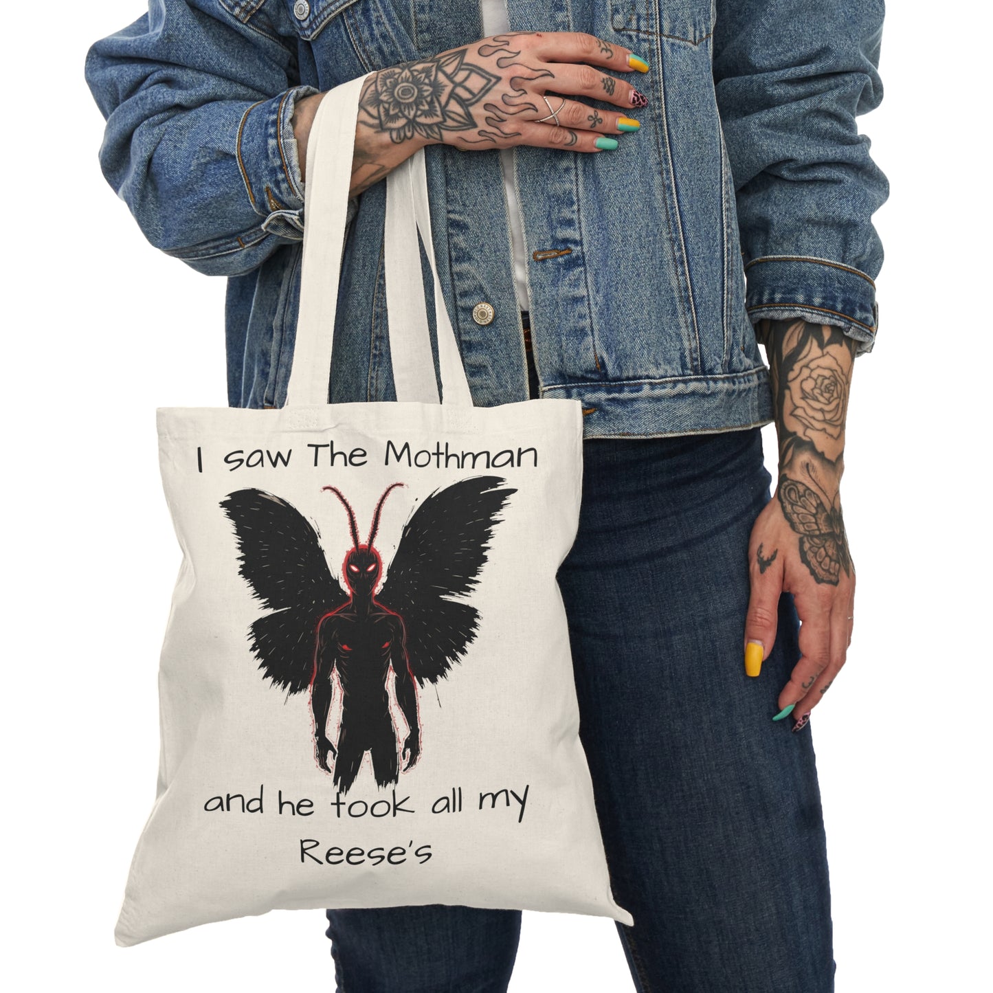 Eco-Friendly Trick or Treat Tote Bag | MOTHMAN-15" x 16"-Natural-Nicodemus Studios