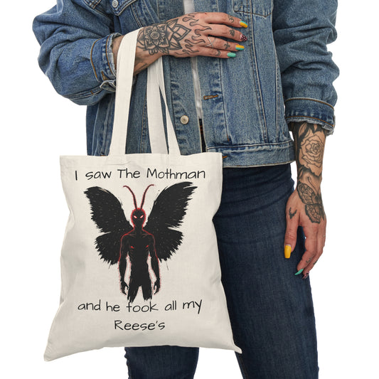 Eco-Friendly Trick or Treat Tote Bag | MOTHMAN-15" x 16"-Natural-Nicodemus Studios