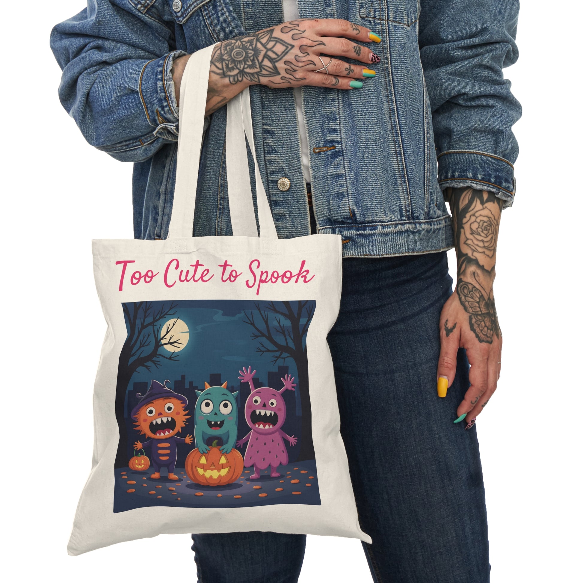 Eco-Friendly Trick or Treat Tote Bag | "Too Cute To Spook"-15" x 16"-Natural-Nicodemus Studios
