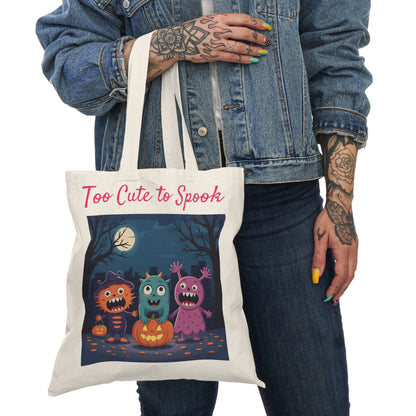 Eco-Friendly Trick or Treat Tote Bag | "Too Cute To Spook"-15" x 16"-Natural-Nicodemus Studios