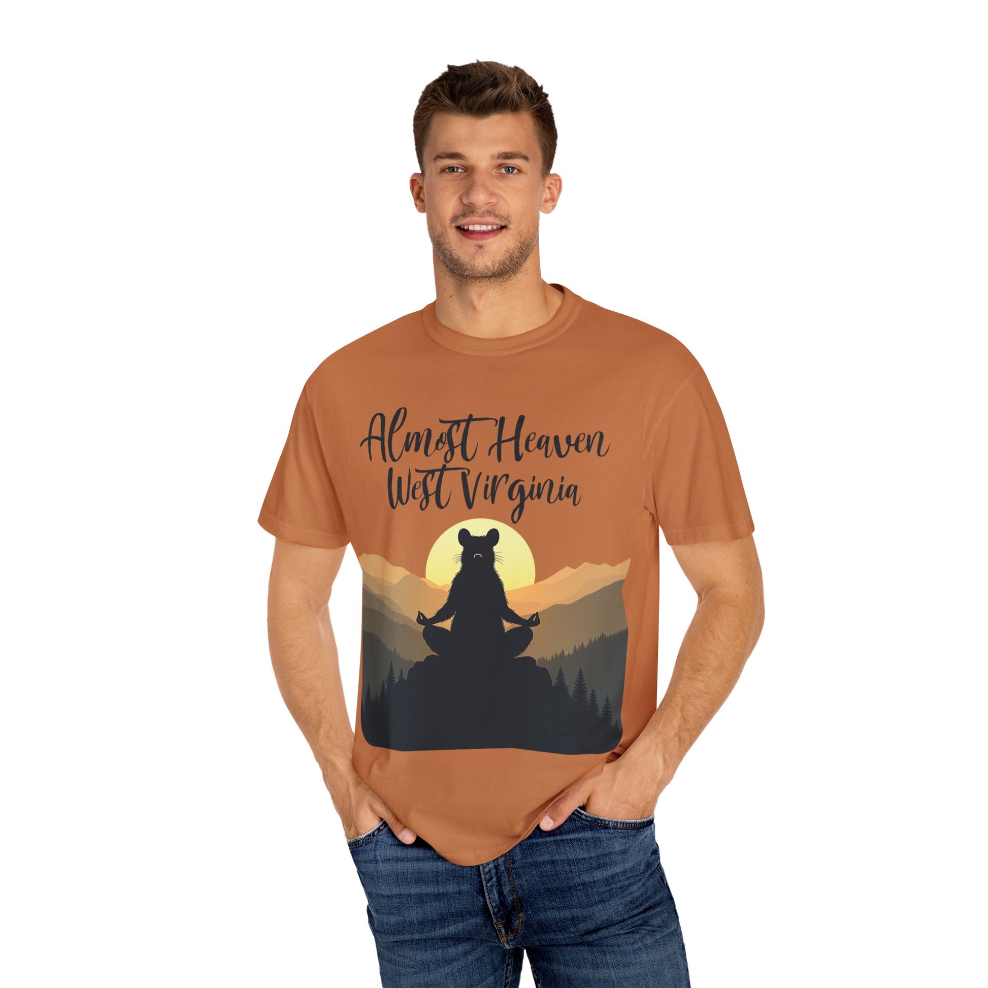 Garment-Dyed T-Shirt | "Almost Heaven Lotus Racoon" [Alt pattern]-Nicodemus Studios