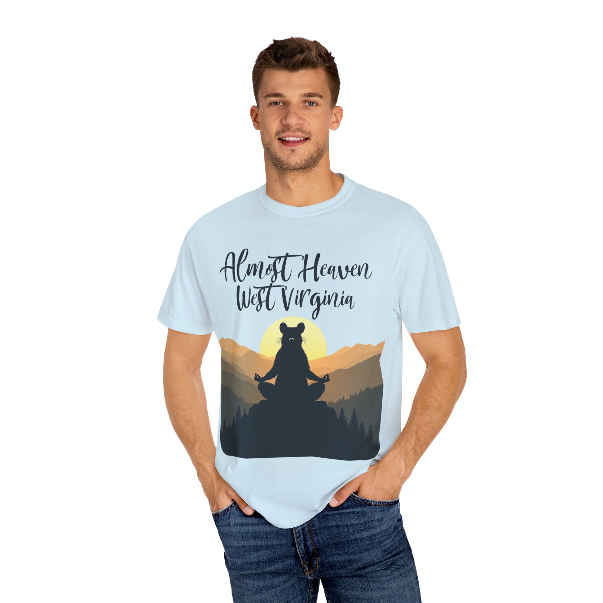Garment-Dyed T-Shirt | "Almost Heaven Lotus Racoon" [Alt pattern]-Nicodemus Studios