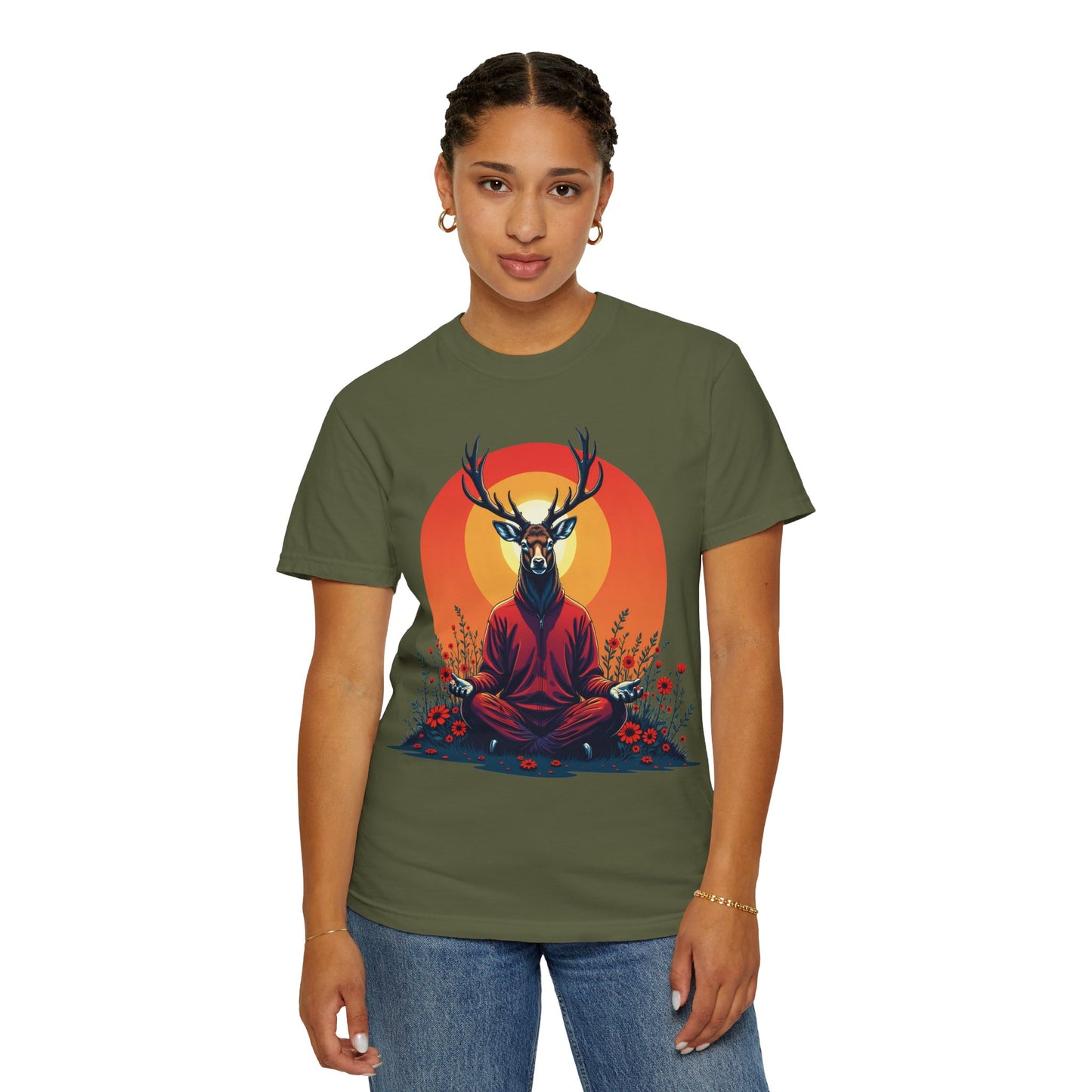 Garment-Dyed T-Shirt | "Lotus Deer" by Nicodemus Studios-Nicodemus Studios