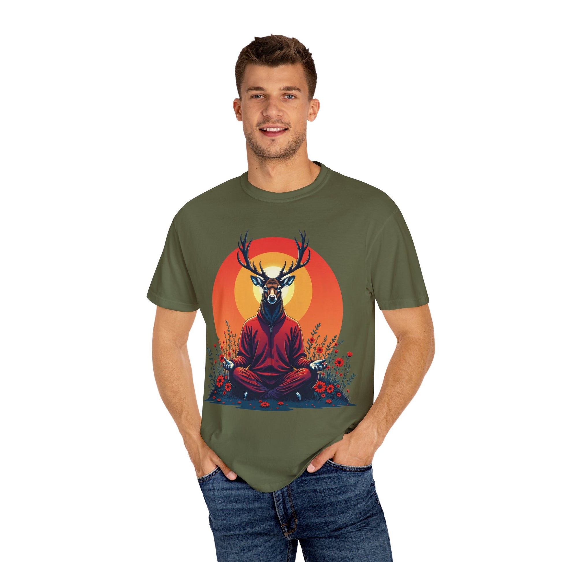Garment-Dyed T-Shirt | "Lotus Deer" by Nicodemus Studios-Nicodemus Studios