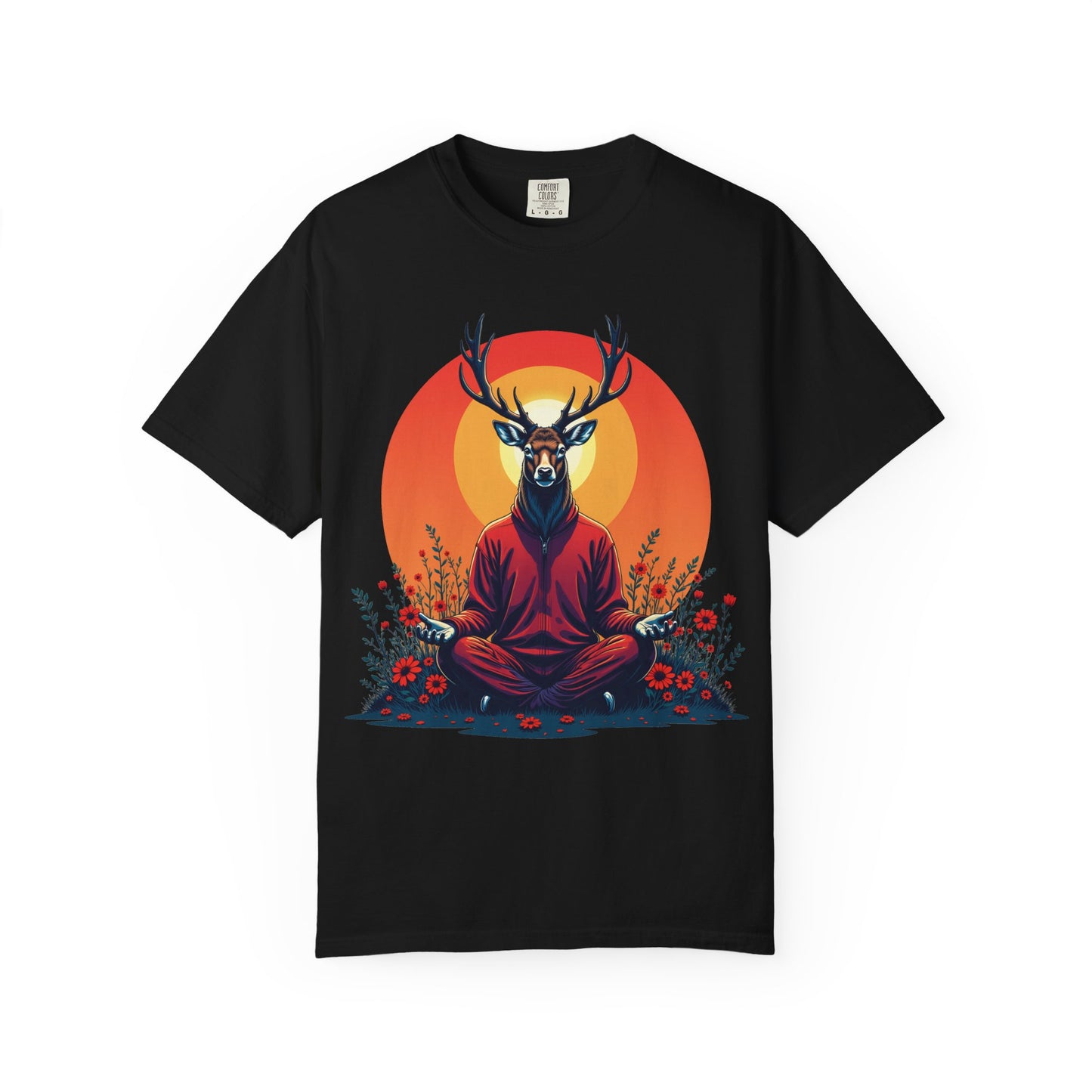 Garment-Dyed T-Shirt | "Lotus Deer" by Nicodemus Studios-Black-S-Nicodemus Studios