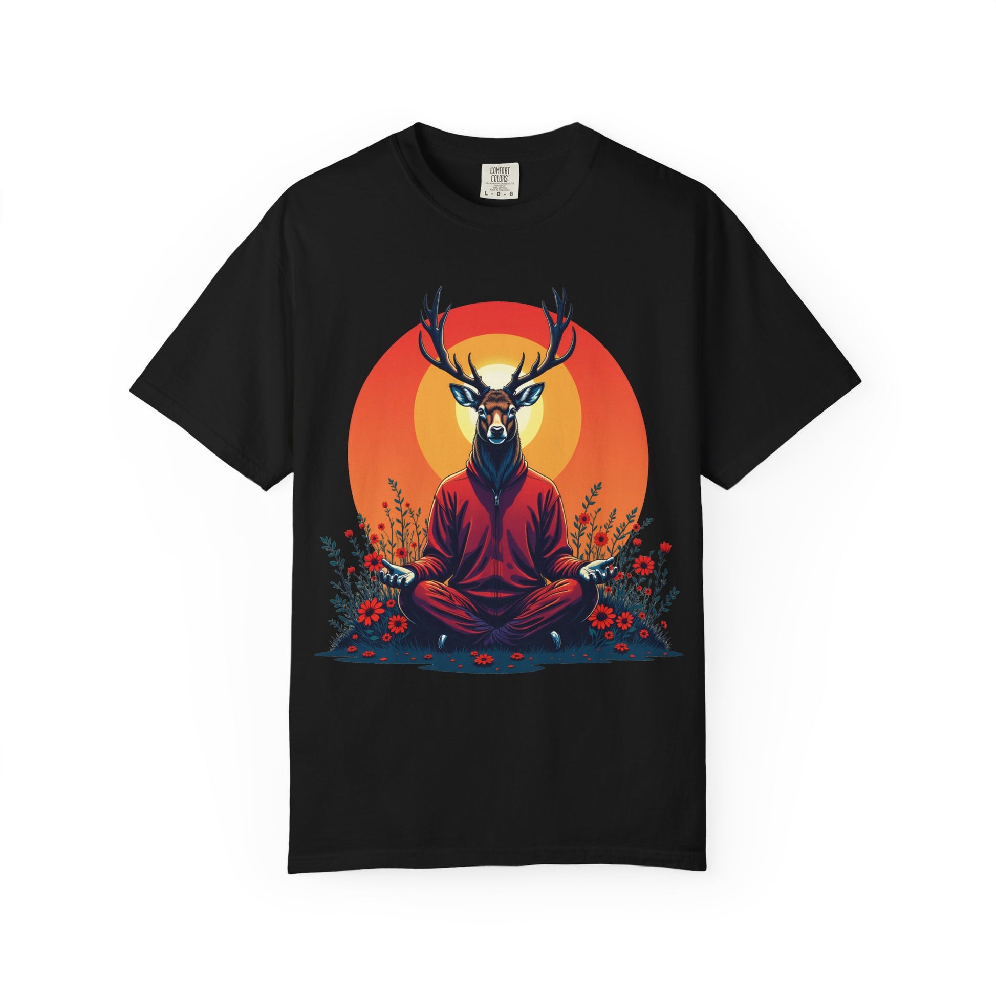 Garment-Dyed T-Shirt | "Lotus Deer" by Nicodemus Studios-Black-S-Nicodemus Studios