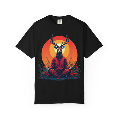Garment-Dyed T-Shirt | "Lotus Deer" by Nicodemus Studios-Black-S-Nicodemus Studios