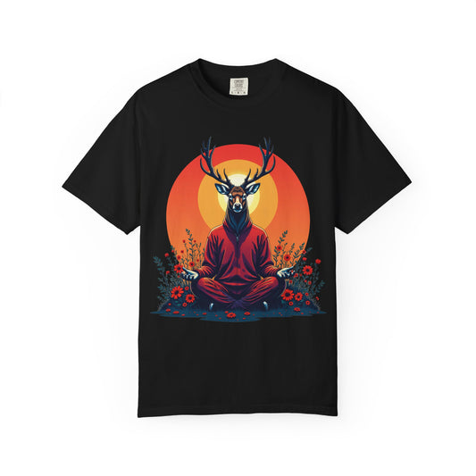 Garment-Dyed T-Shirt | "Lotus Deer" by Nicodemus Studios-Black-S-Nicodemus Studios