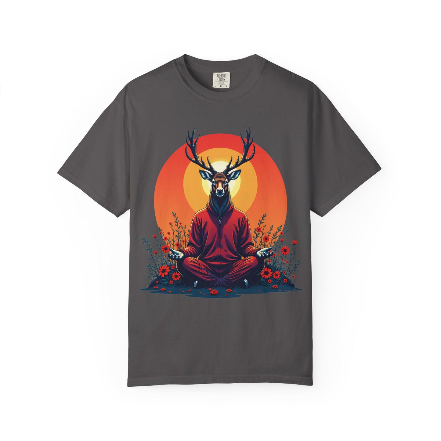 Garment-Dyed T-Shirt | "Lotus Deer" by Nicodemus Studios-Graphite-S-Nicodemus Studios