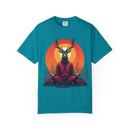 Garment-Dyed T-Shirt | "Lotus Deer" by Nicodemus Studios-Topaz Blue-M-Nicodemus Studios