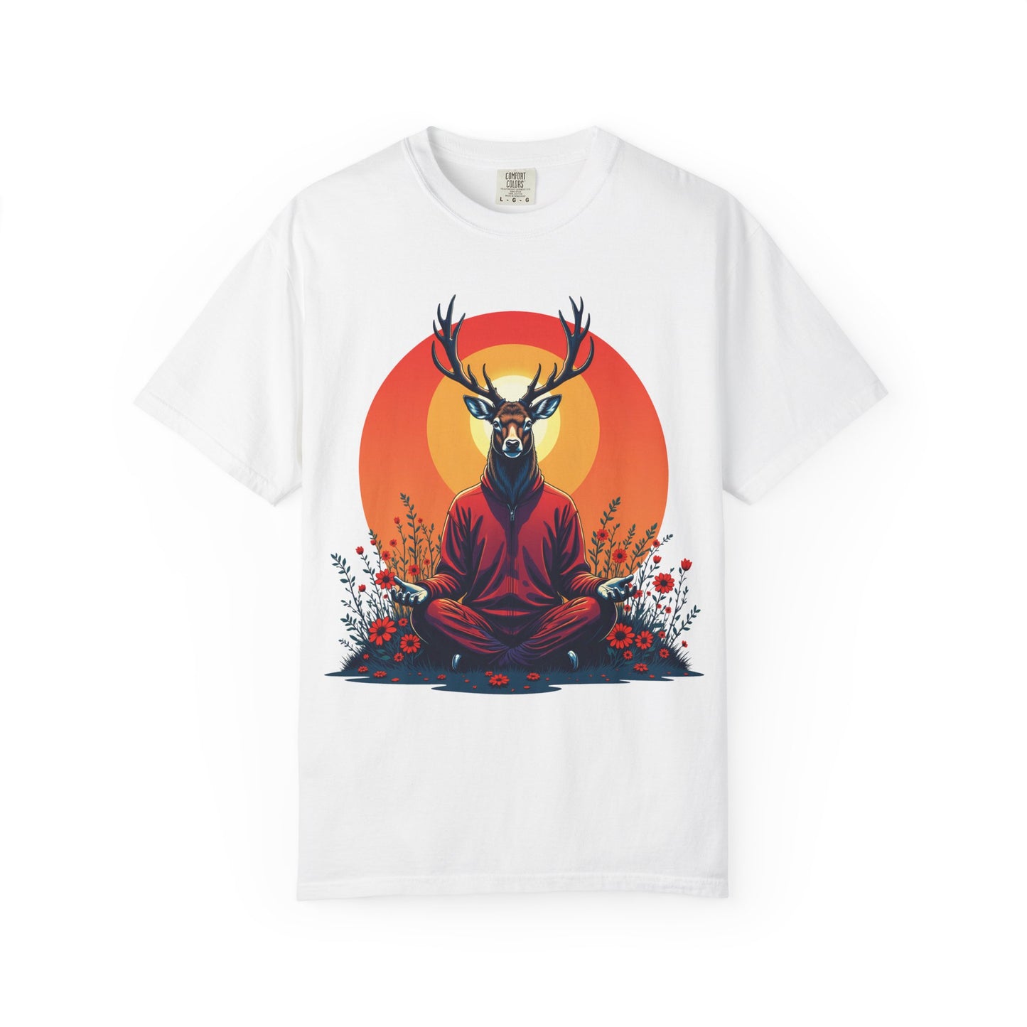 Garment-Dyed T-Shirt | "Lotus Deer" by Nicodemus Studios-White-S-Nicodemus Studios