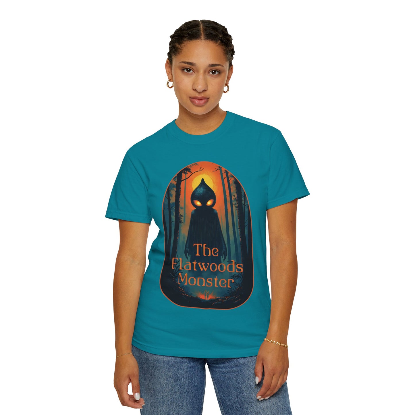 Garment-Dyed T-Shirt | Vintage The Flatwoods Monster-Topaz Blue-S-Nicodemus Studios