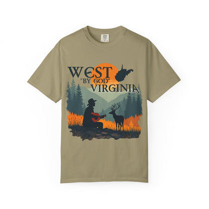 Garment-Dyed T-Shirt | West "By God" Virginia by Nicodemus Studios-Khaki-S-Nicodemus Studios