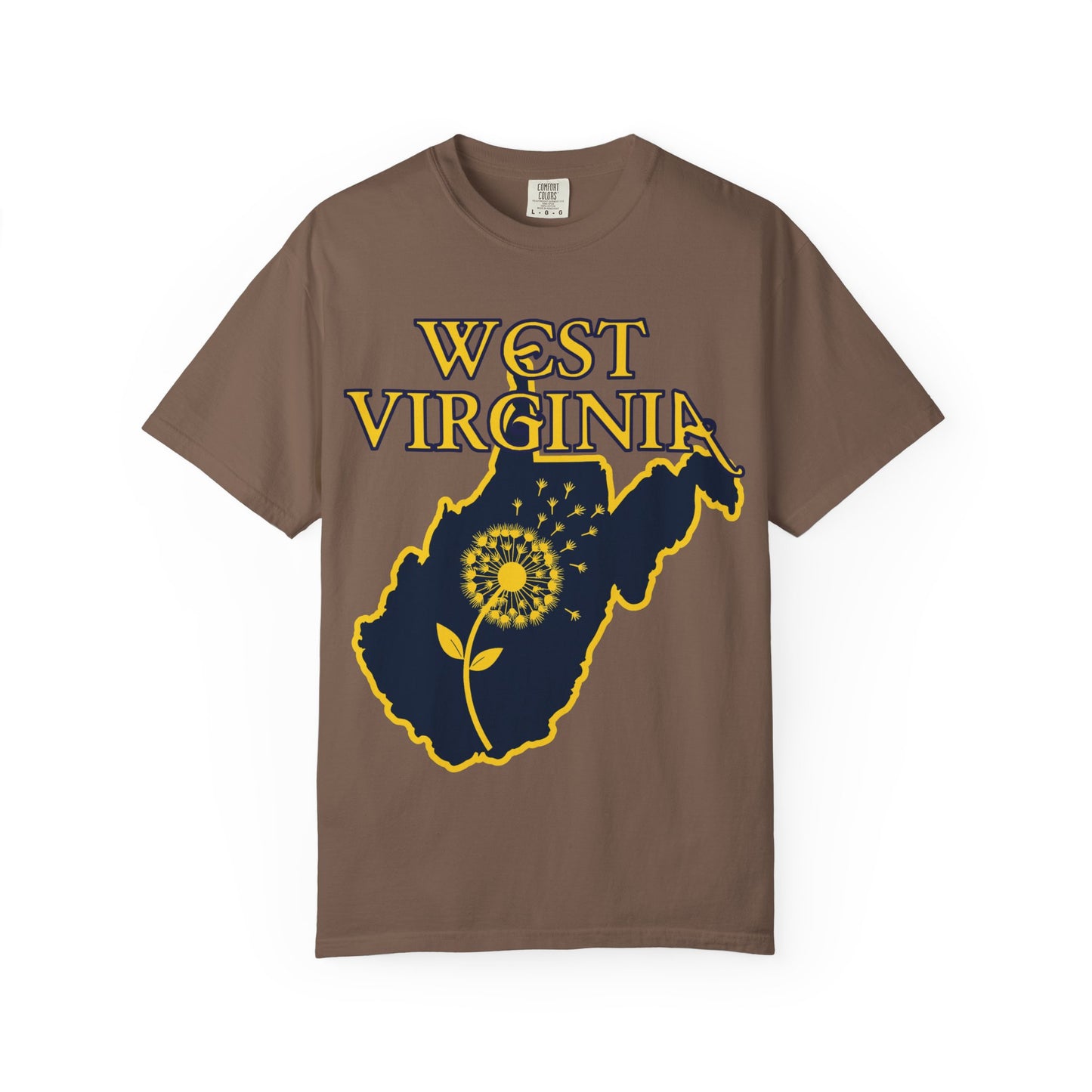 Garment-Dyed T-Shirt | West Virginia Dandelion Design-Espresso-S-Nicodemus Studios