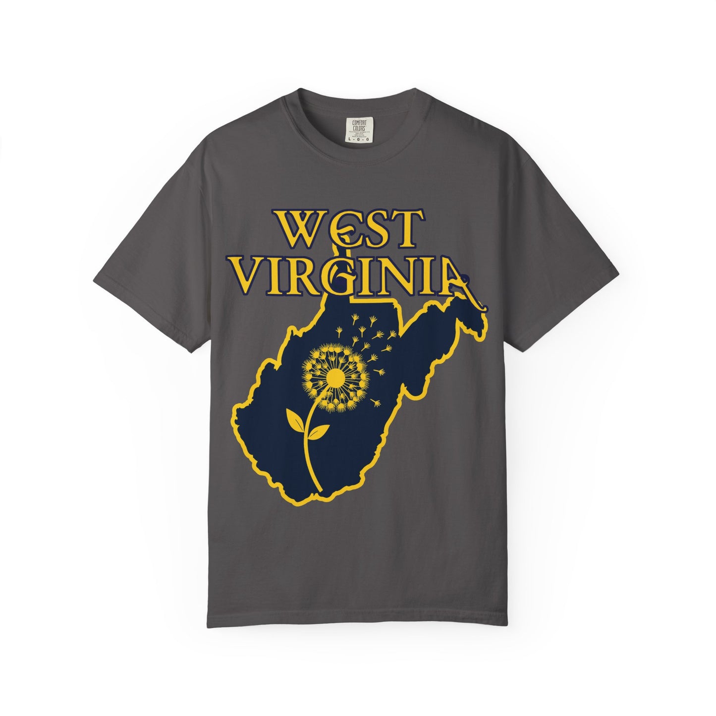 Garment-Dyed T-Shirt | West Virginia Dandelion Design-Graphite-S-Nicodemus Studios