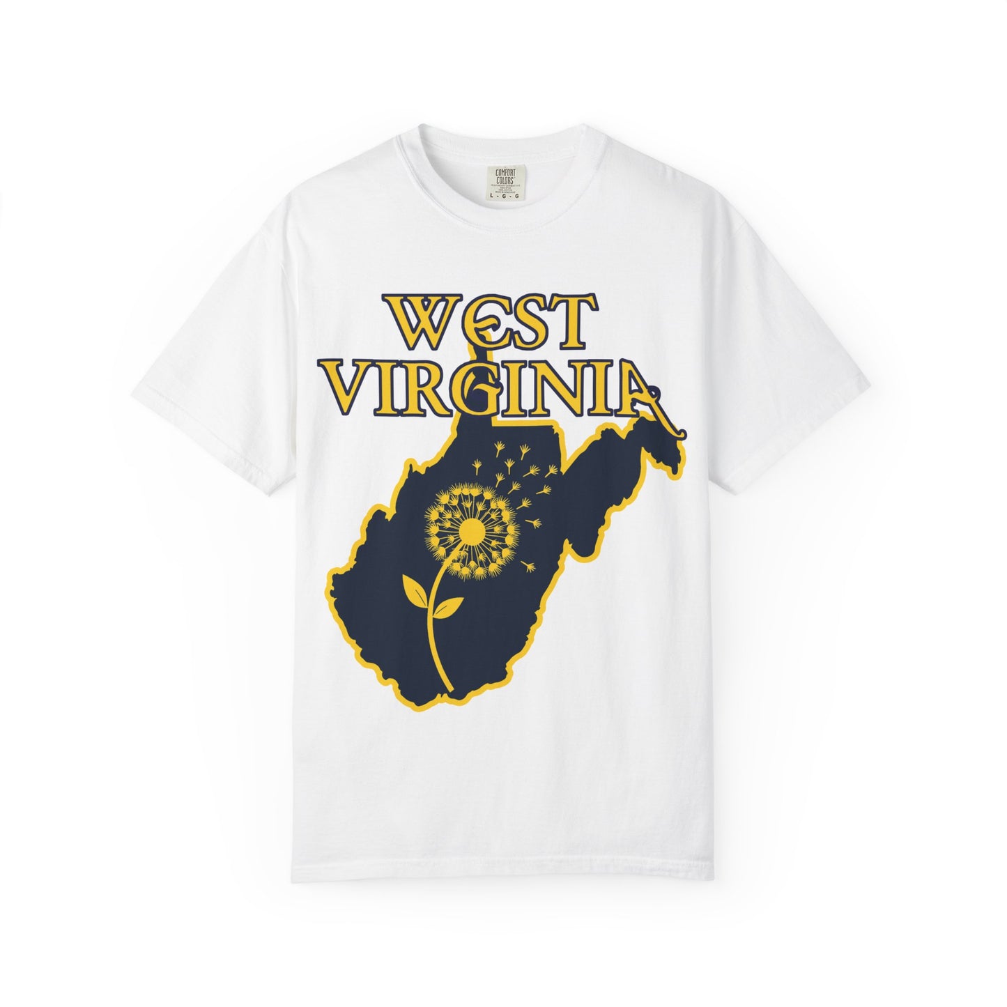 Garment-Dyed T-Shirt | West Virginia Dandelion Design-White-S-Nicodemus Studios