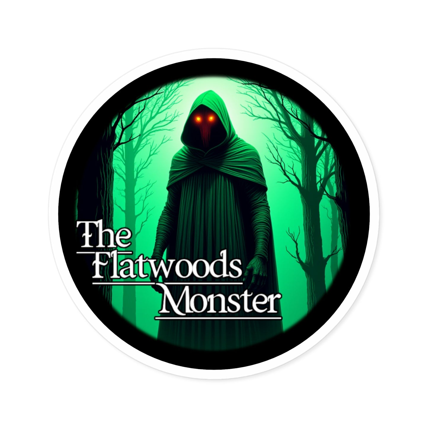 Indoor/Outdoor Decal | The Flatwoods Monster-4" × 4"-Round-White-Nicodemus Studios