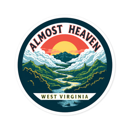 Indoor/Outdoor sticker | "Almost Heaven WV"-2" × 2"-Round-White-Nicodemus Studios