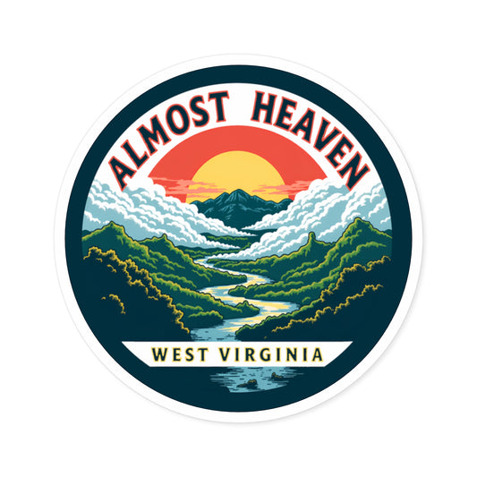 Indoor/Outdoor sticker | "Almost Heaven WV"-2" × 2"-Round-White-Nicodemus Studios