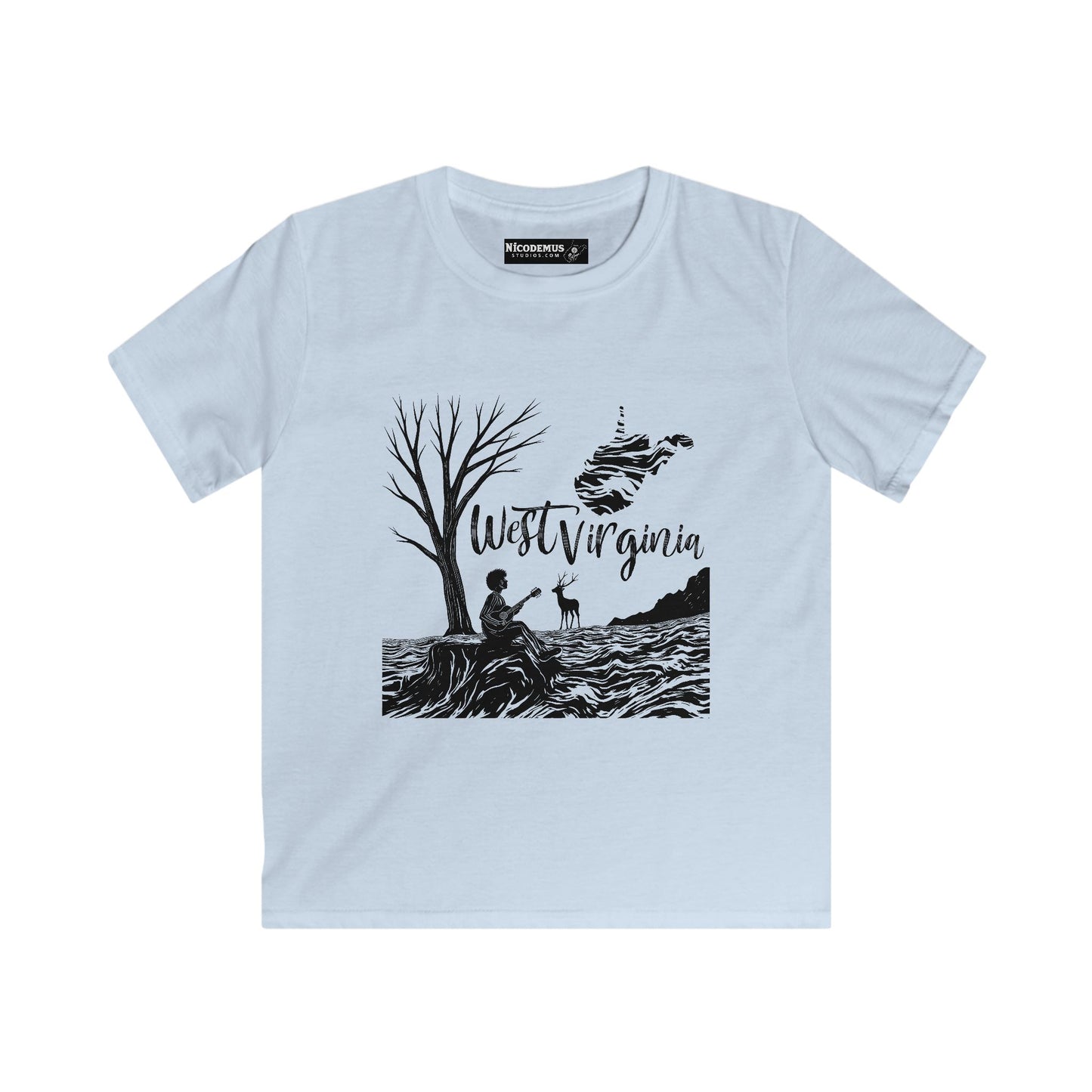 Kids Soft Style Short Sleeve Shirt | "Midnight Visions" by Nicodemus Studios-M-Light Blue-Nicodemus Studios