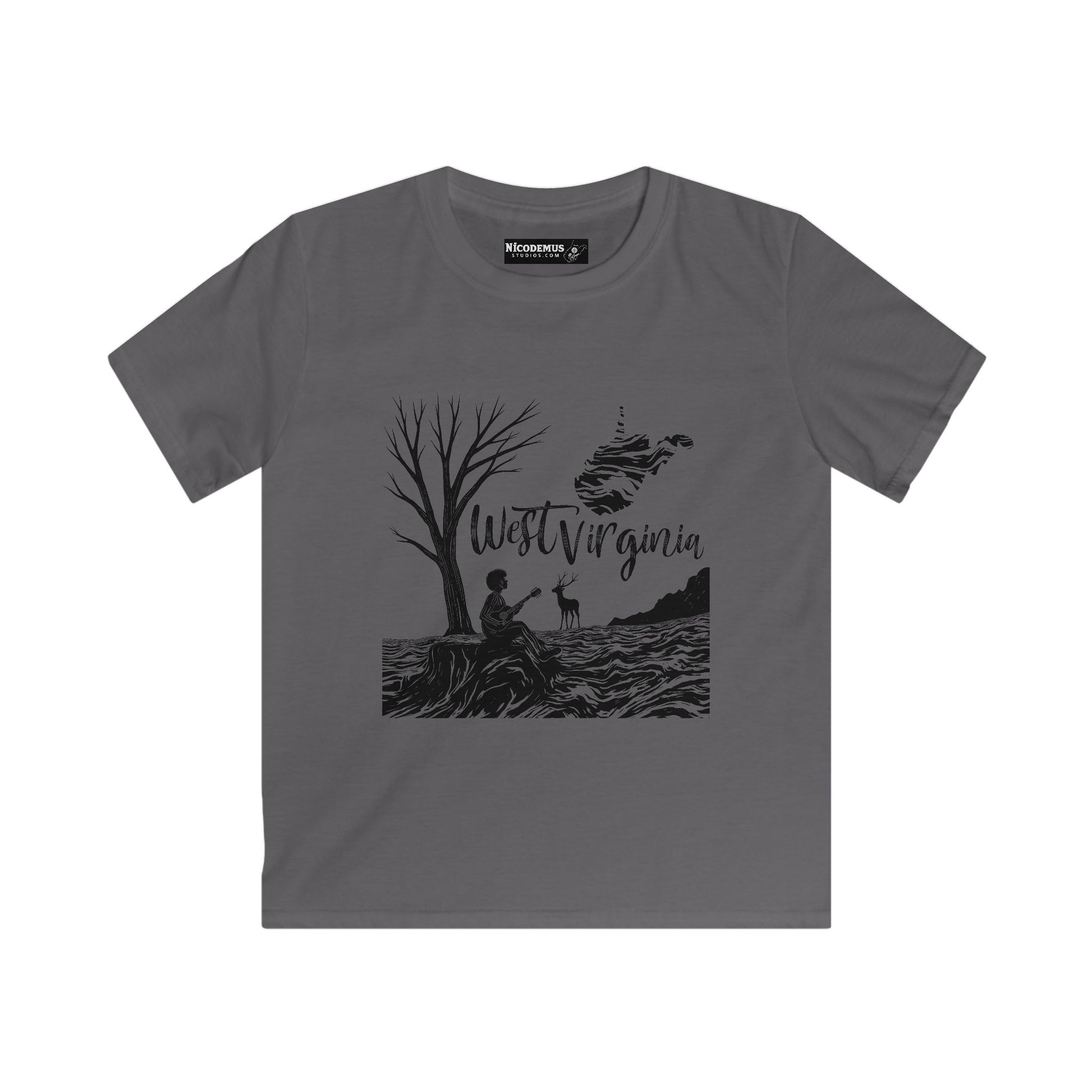 Kids Soft Style Short Sleeve Shirt | "Midnight Visions" by Nicodemus Studios-XS-Charcoal-Nicodemus Studios