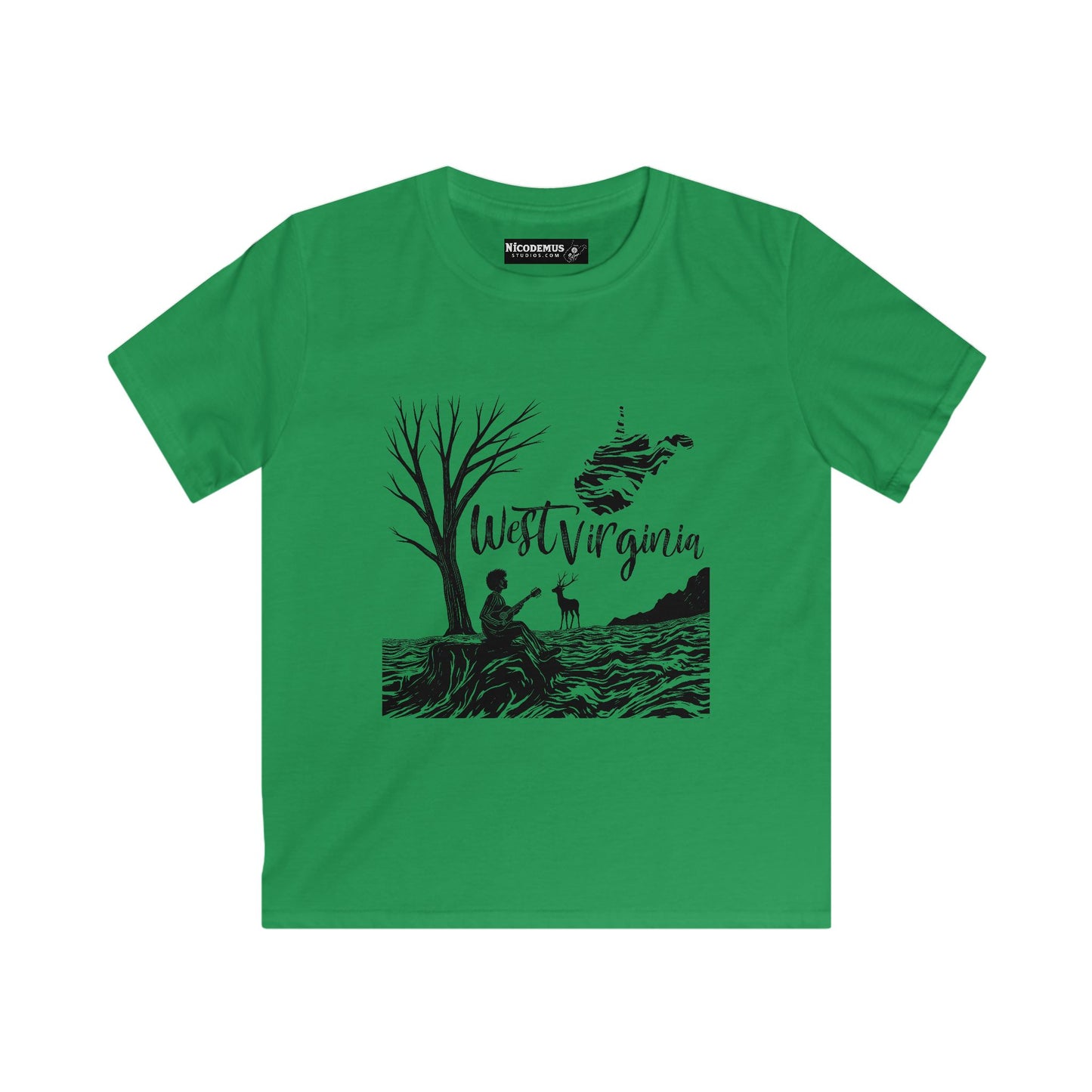 Kids Soft Style Short Sleeve Shirt | "Midnight Visions" by Nicodemus Studios-XS-Irish Green-Nicodemus Studios