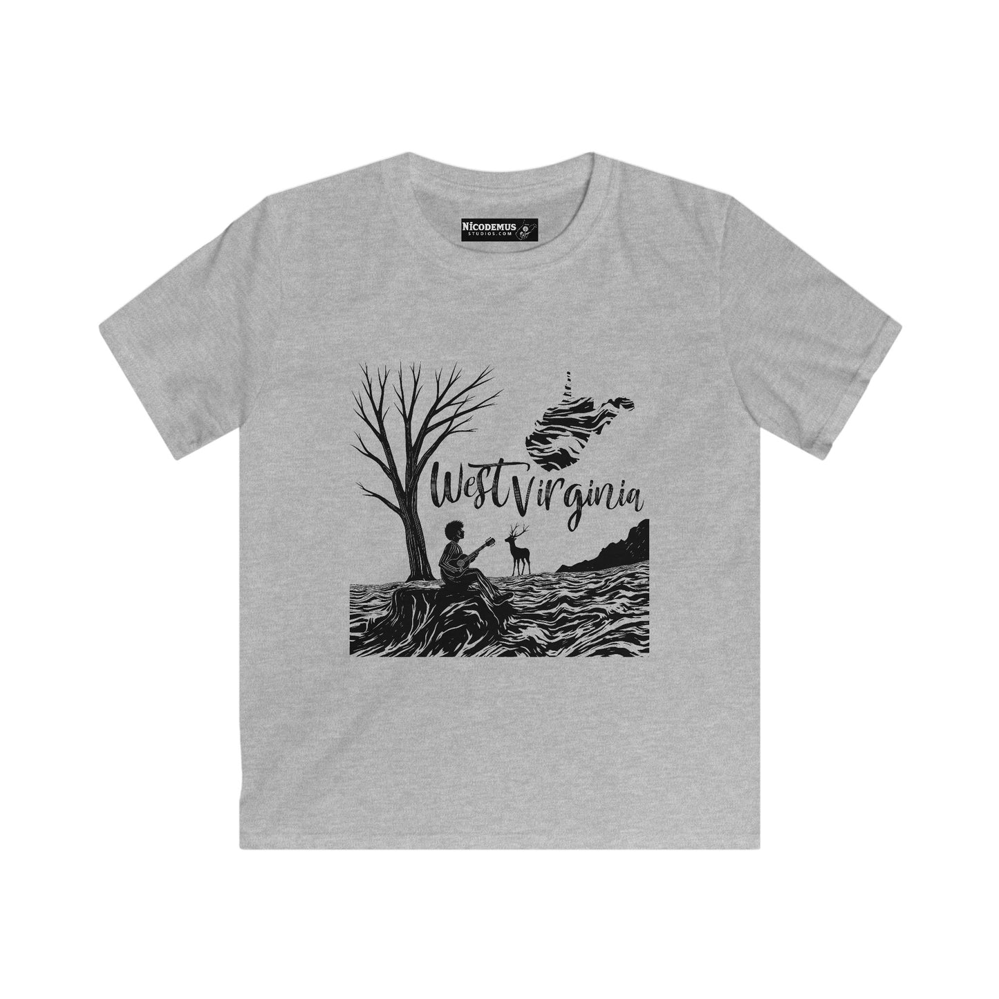 Kids Soft Style Short Sleeve Shirt | "Midnight Visions" by Nicodemus Studios-XS-Sport Grey-Nicodemus Studios