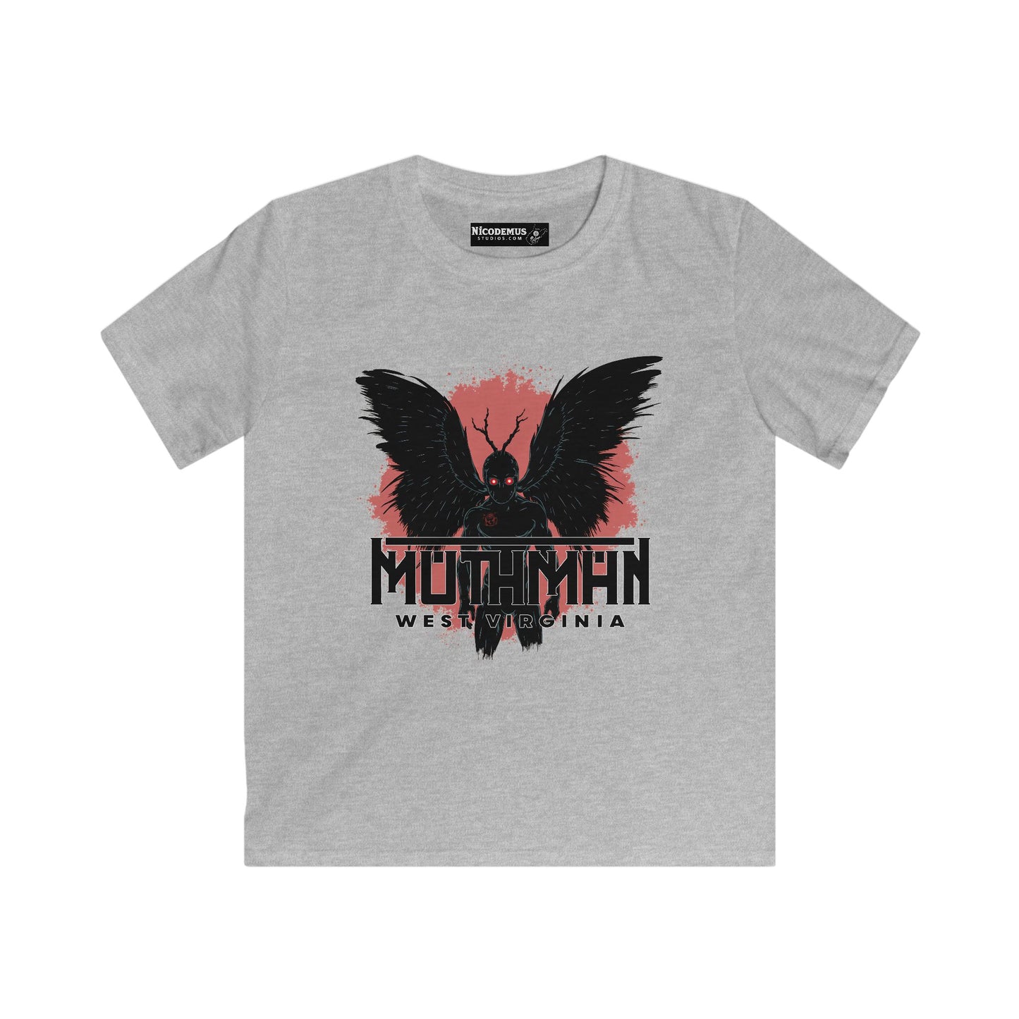 Kids Soft Style Short Sleeve Shirt | Mothman West Virginia-XS-Sport Grey-Nicodemus Studios