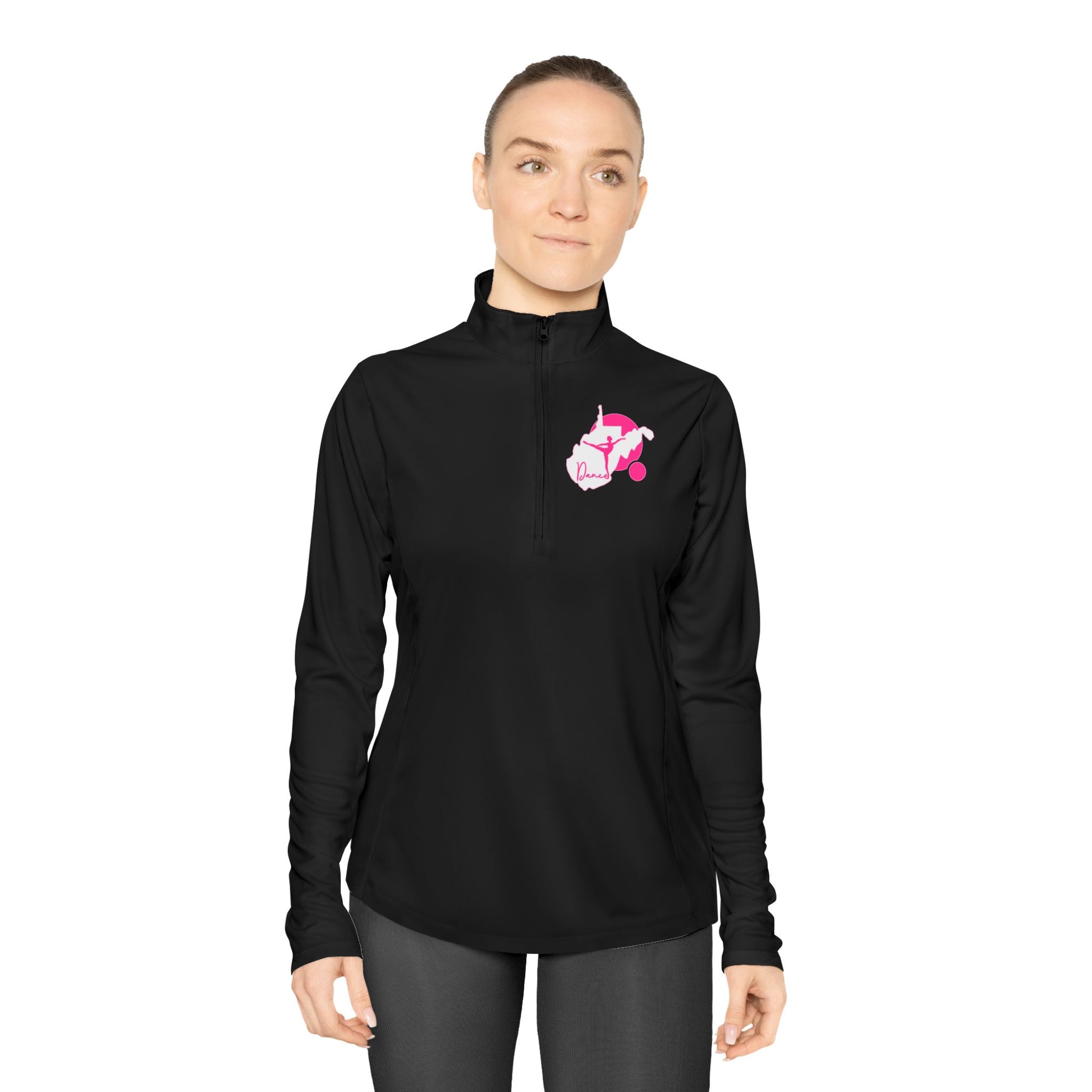 Ladies Quarter-Zip Pullover | WV Script Dance Graphic-Black-XS-Nicodemus Studios