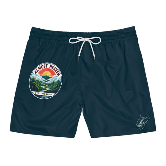 Men's Swim Shorts | Almost Heaven West Virginia-S-White drawstring-Nicodemus Studios