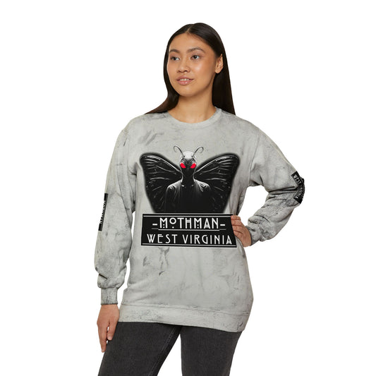 Unisex Color Blast Crewneck Sweatshirt | Mothman-Smoke-S-Nicodemus Studios