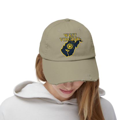 Unisex Distressed Cap | West Virginia Dandelion Design-Nicodemus Studios