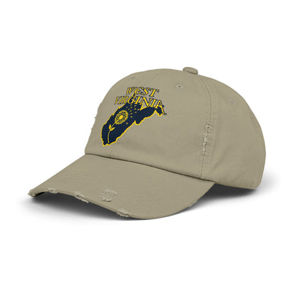 Unisex Distressed Cap | West Virginia Dandelion Design-Nicodemus Studios