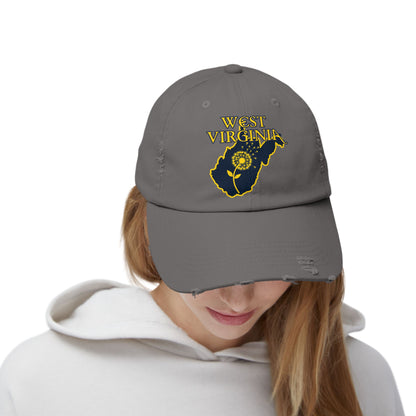 Unisex Distressed Cap | West Virginia Dandelion Design-Nicodemus Studios