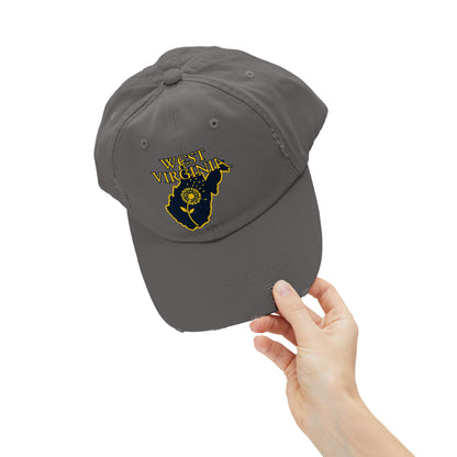 Unisex Distressed Cap | West Virginia Dandelion Design-Nicodemus Studios
